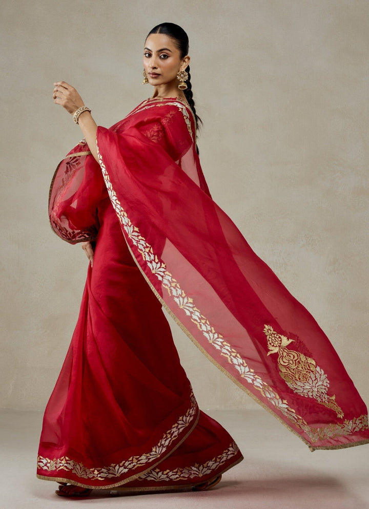 Red Organza Saree Set Nitika Gujral - Fabilicious Fashion