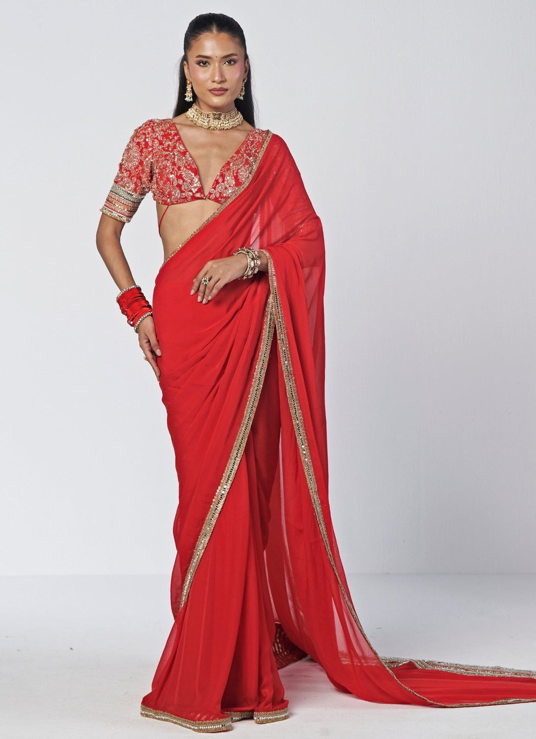 Rishi and Vibhuti Red Organza Saree SetFabilicious Fashion