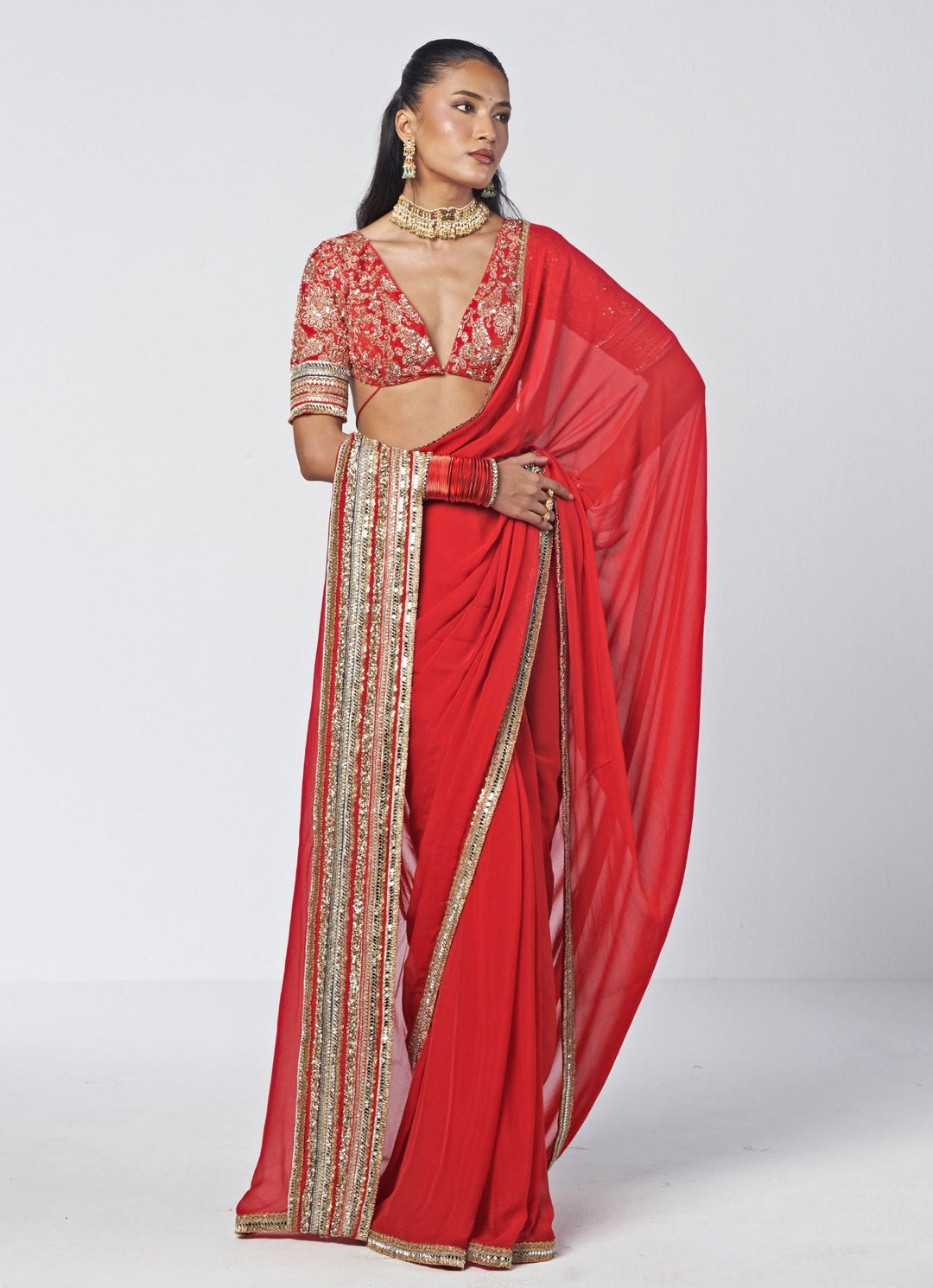 Rishi and Vibhuti Red Organza Saree SetFabilicious Fashion