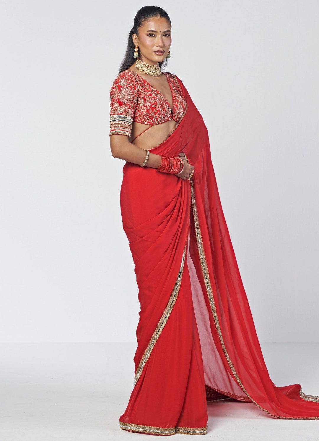 Rishi and Vibhuti Red Organza Saree SetFabilicious Fashion