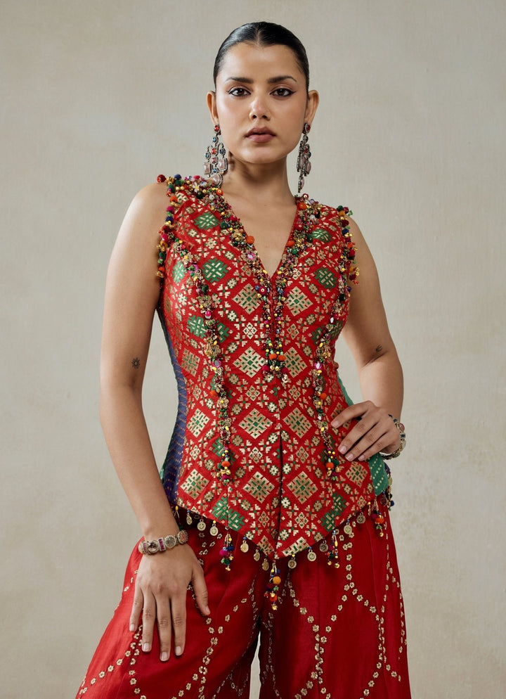 Nitika Gujral Red Patola Silk Sharara SetFabilicious Fashion