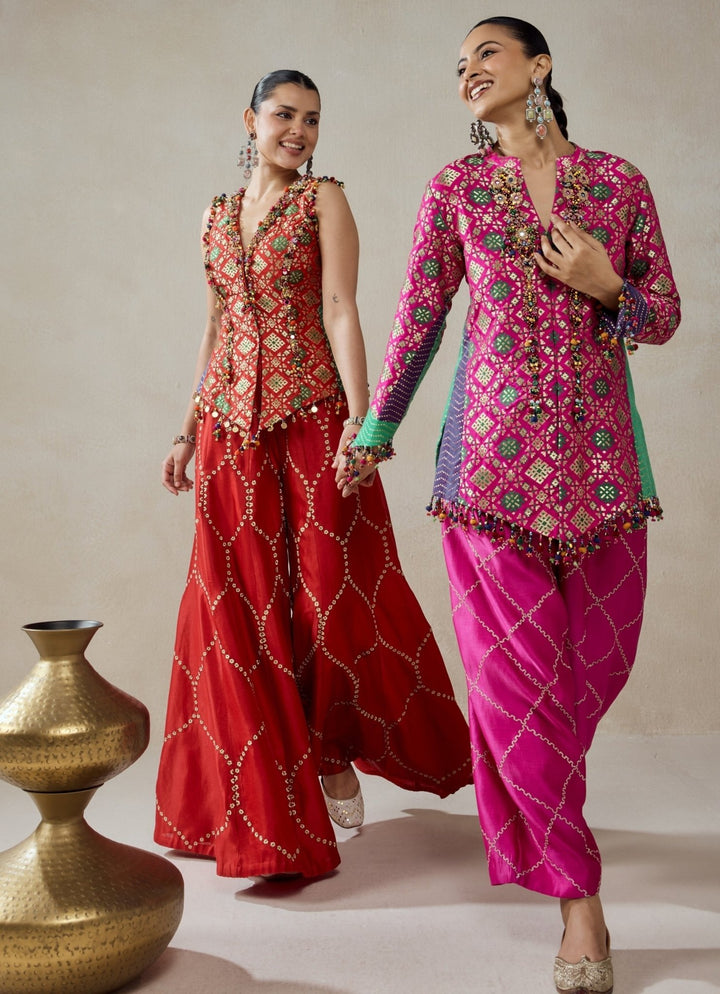 Nitika Gujral Red Patola Silk Sharara SetFabilicious Fashion