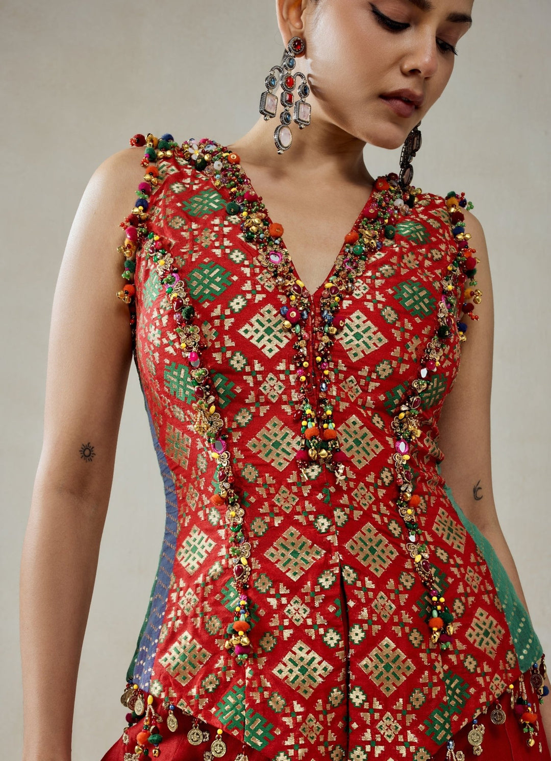 Nitika Gujral Red Patola Silk Sharara SetFabilicious Fashion