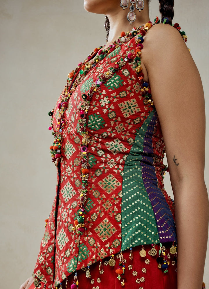 Nitika Gujral Red Patola Silk Sharara SetFabilicious Fashion