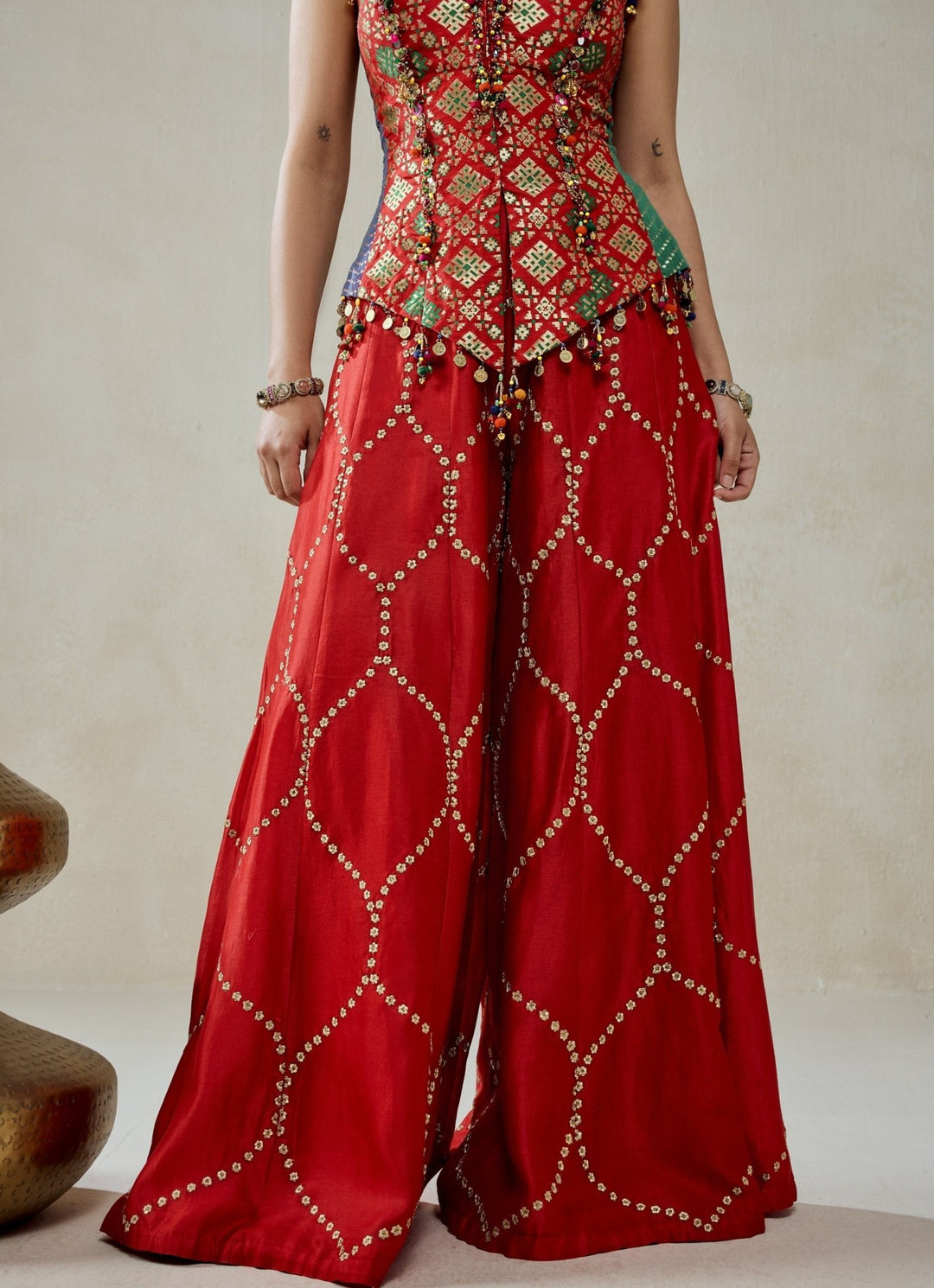 Nitika Gujral Red Patola Silk Sharara SetFabilicious Fashion