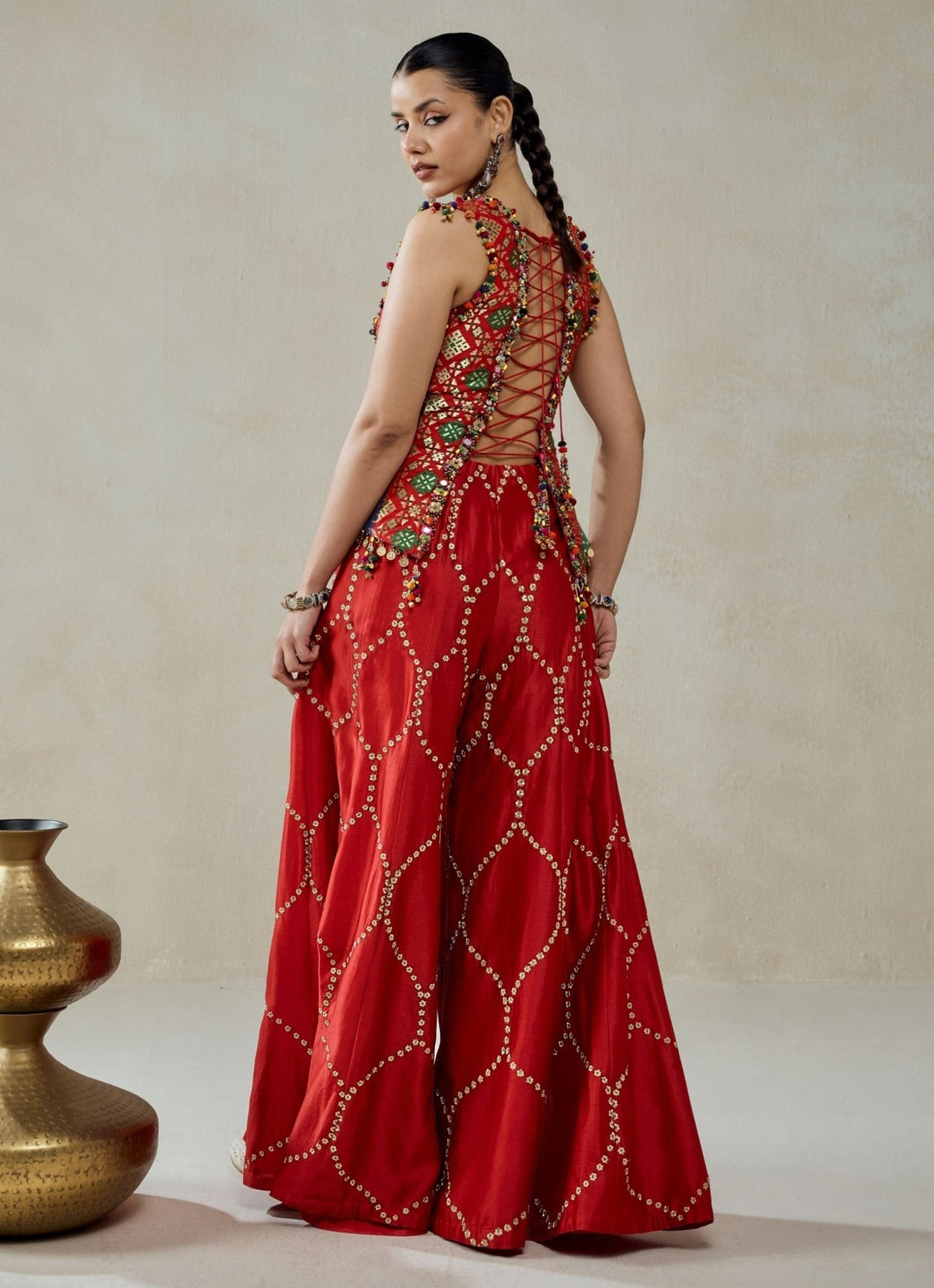 Nitika Gujral Red Patola Silk Sharara SetFabilicious Fashion