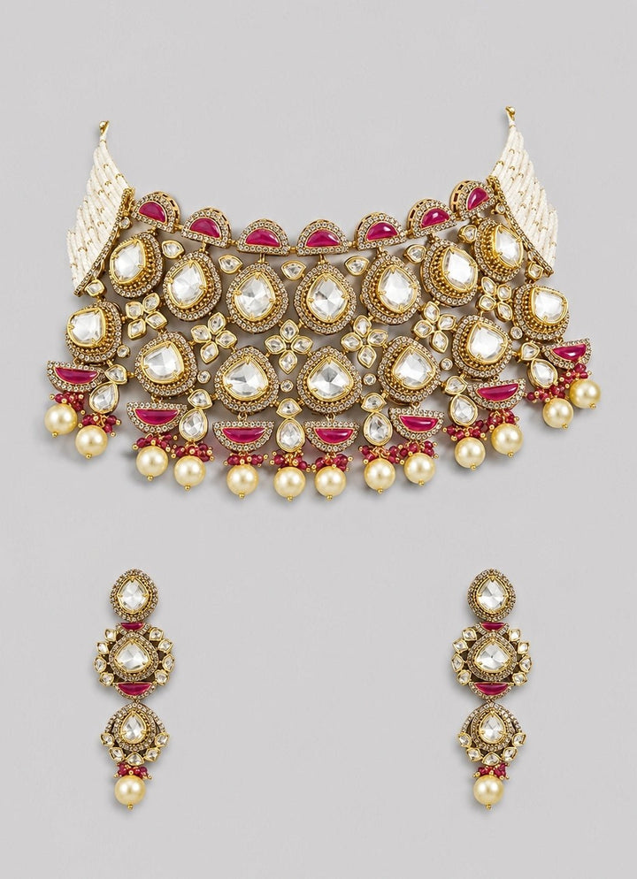 Zevar by Geeta Red Pearl And Polki Choker SetFabilicious Fashion