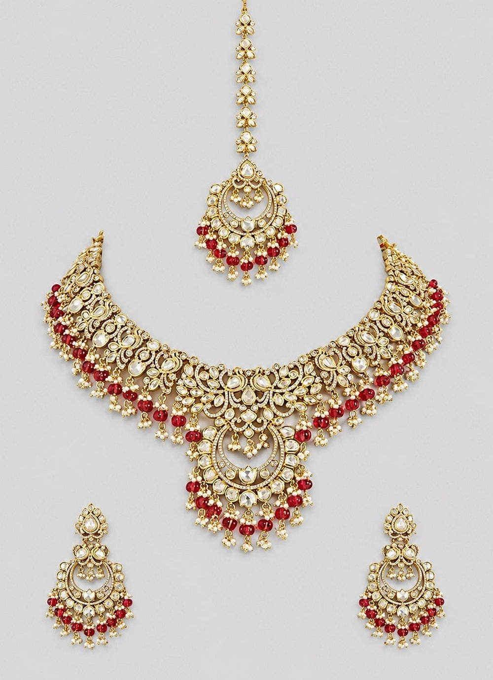 Zevar by Geeta Red Polki And Pearl Necklace SetFabilicious Fashion