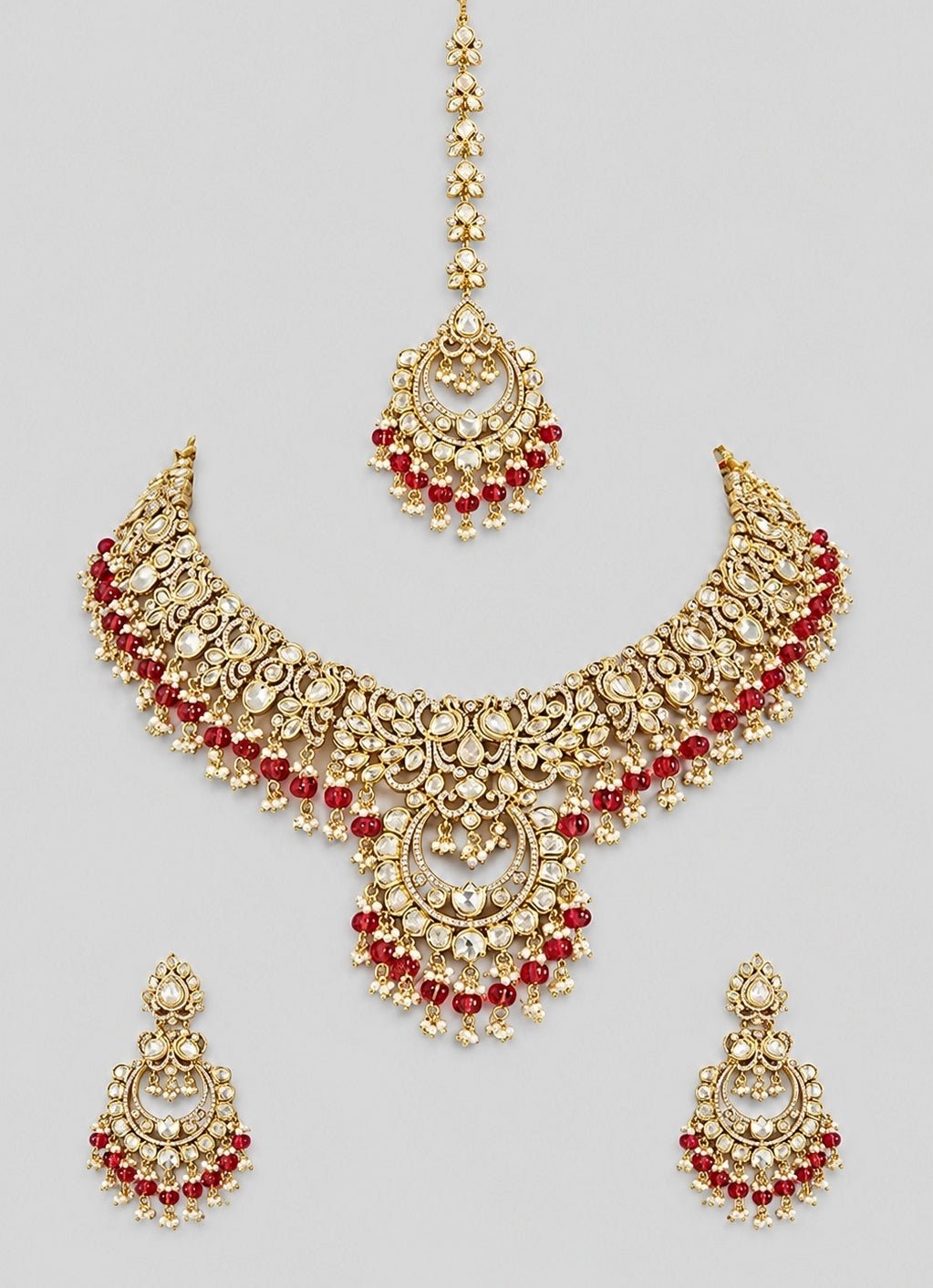 Zevar by Geeta Red Polki And Pearl Necklace SetFabilicious Fashion