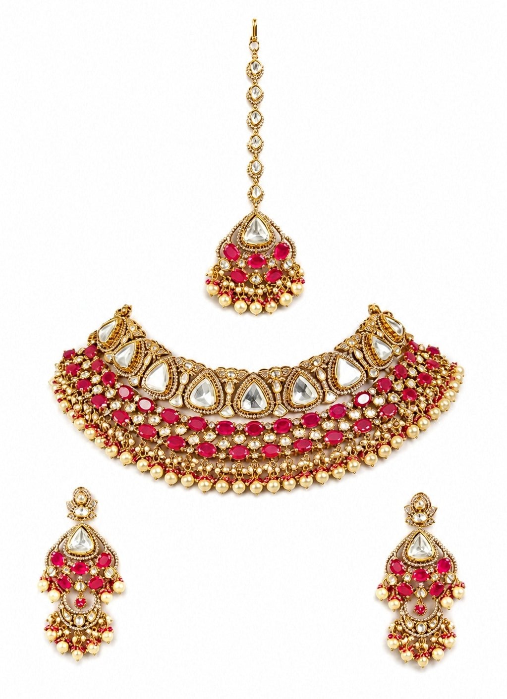 Zevar by Geeta Red Polki Bridal Necklace SetFabilicious Fashion