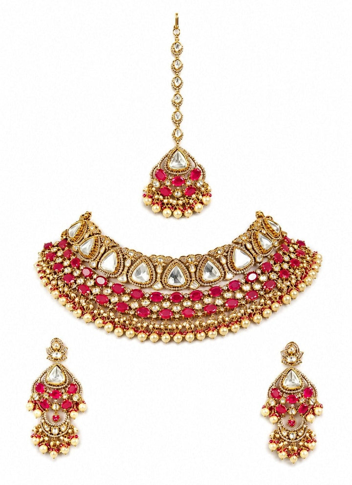 Zevar by Geeta Red Polki Bridal Necklace SetFabilicious Fashion