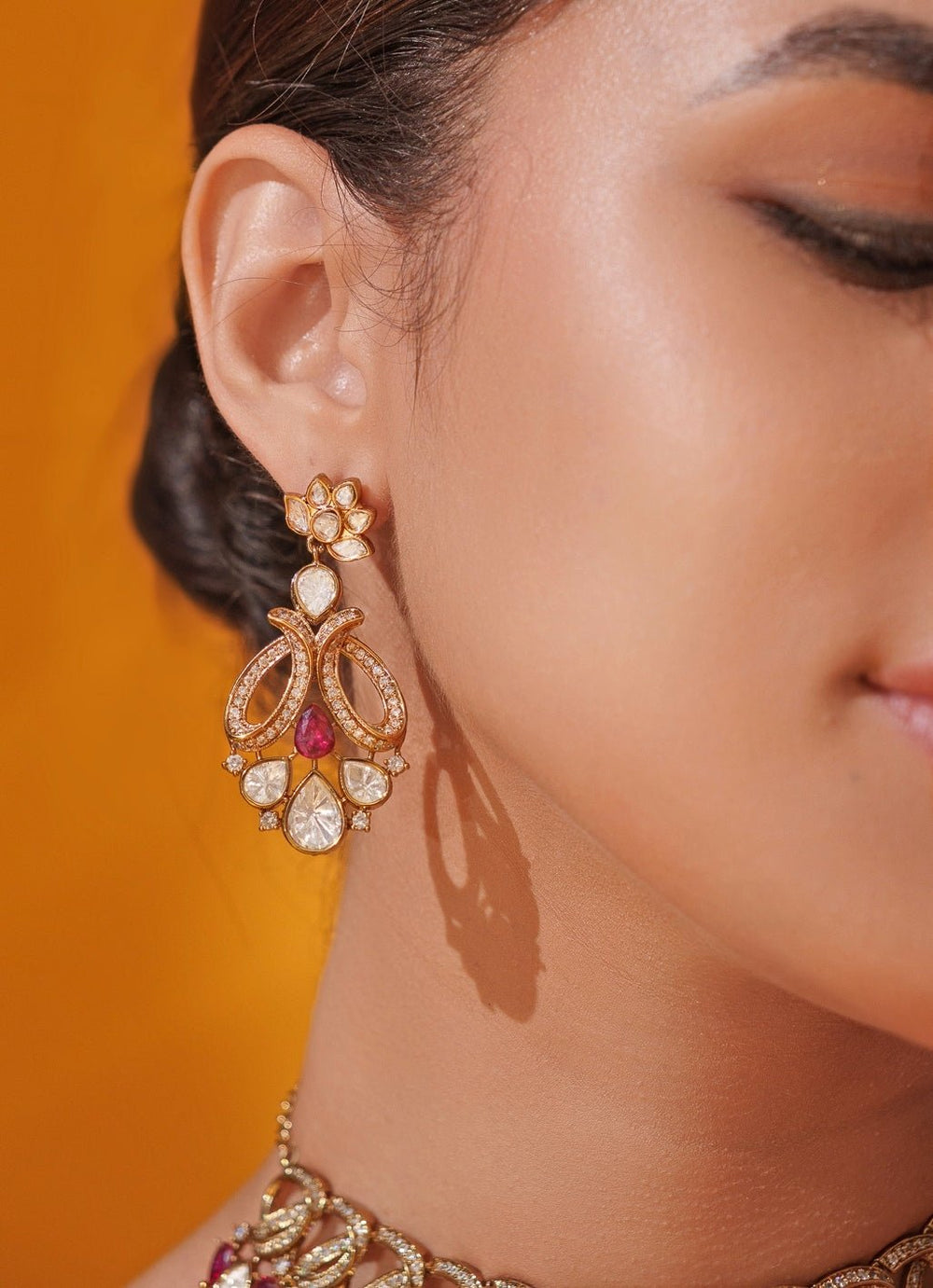 Red Polki Two Tone Necklace Set Zevar by Geeta - Fabilicious Fashion