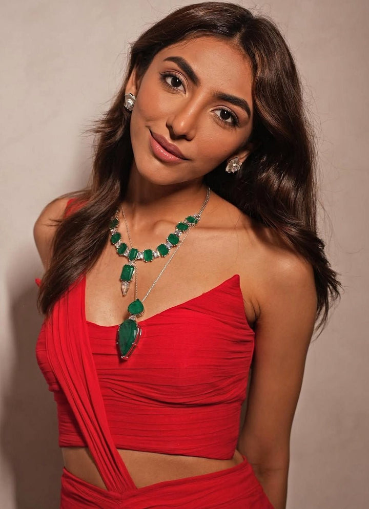 Red Pre Draped Pure Georgette Knot Saree With Corset Blouse Ankita Bajaj Label - Fabilicious Fashion