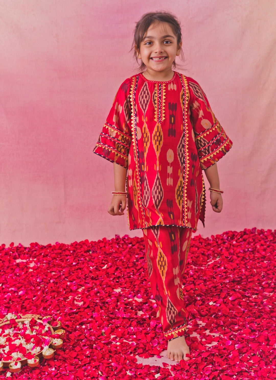 Red Printed Chanderi Co - Ord Set Chotibuti - Fabilicious Fashion