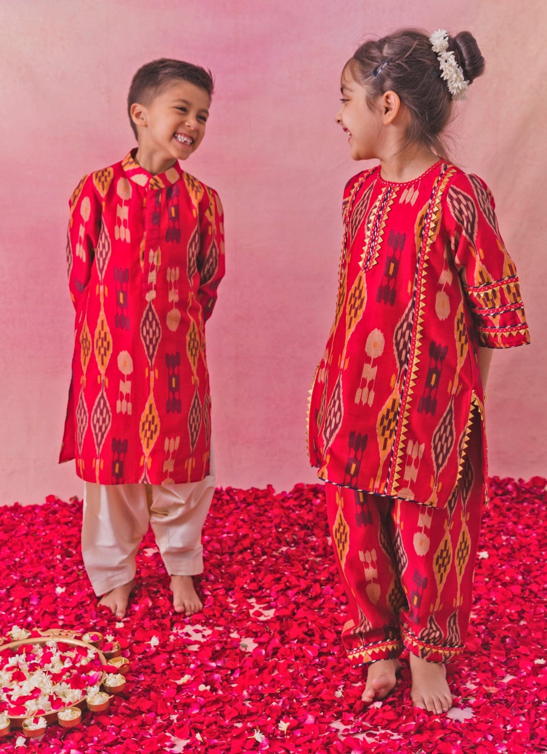 Red Printed Chanderi Kurta Set Chotibuti - Fabilicious Fashion