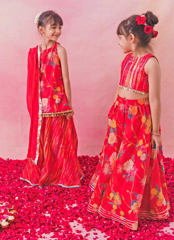Chotibuti Red Printed Chanderi Kurta Sharara SetFabilicious Fashion