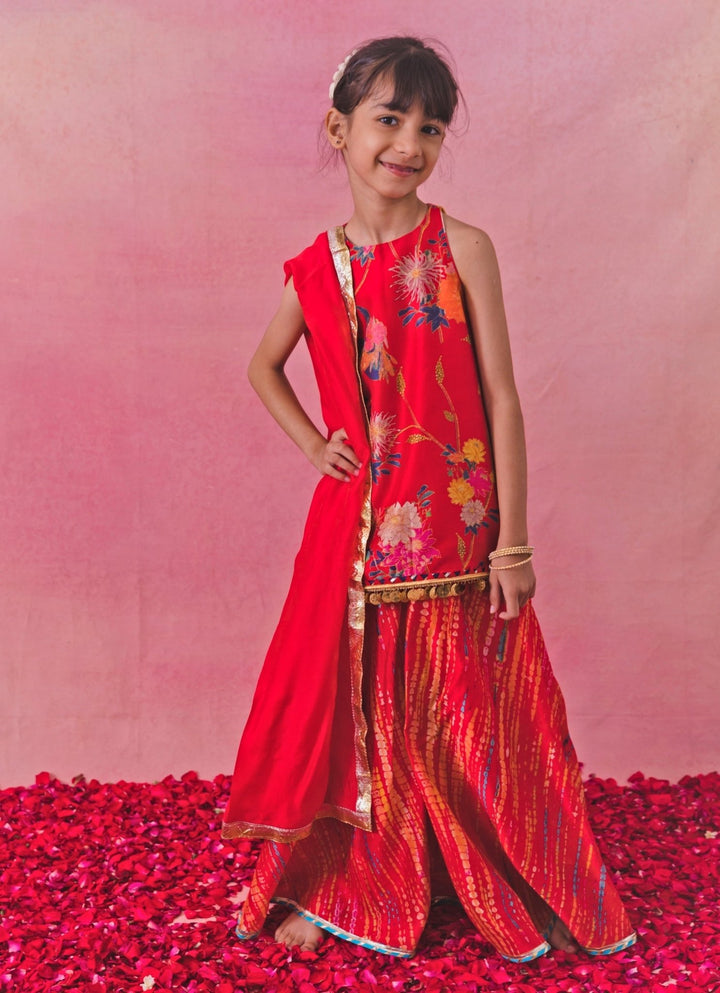 Chotibuti Red Printed Chanderi Kurta Sharara SetFabilicious Fashion