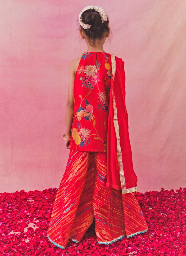Chotibuti Red Printed Chanderi Kurta Sharara SetFabilicious Fashion