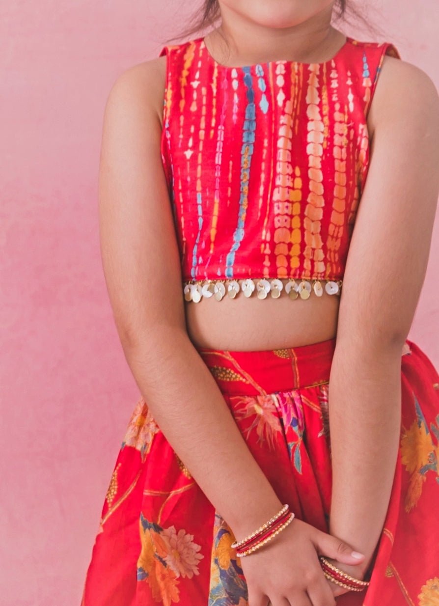 Red Printed Chanderi Lehenga Set Chotibuti - Fabilicious Fashion