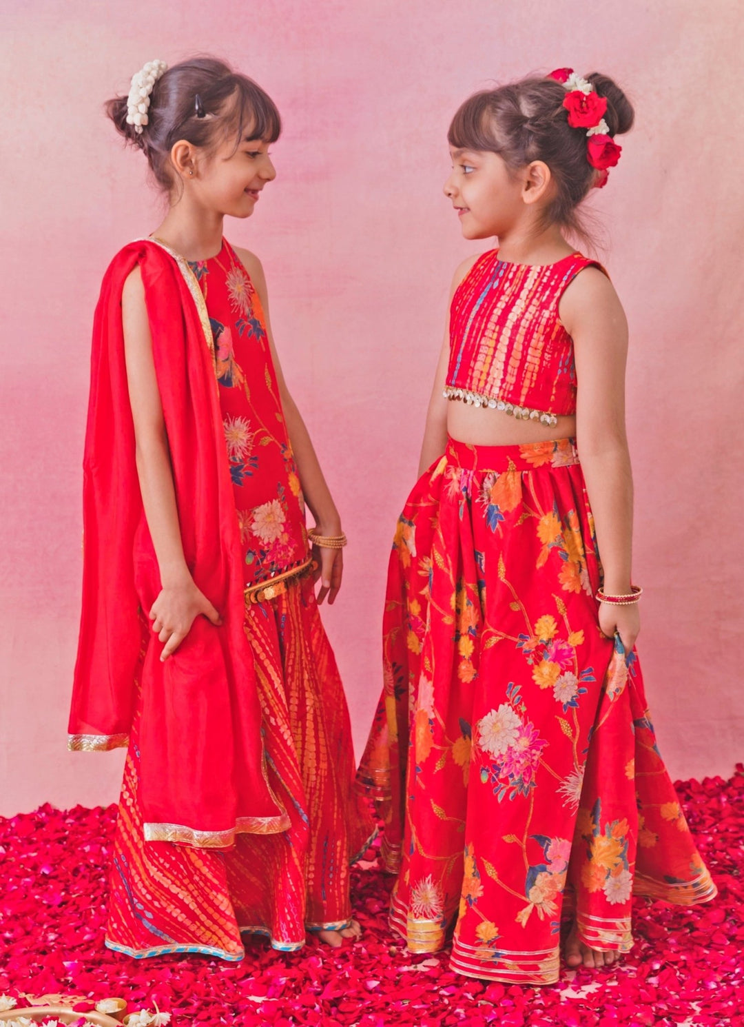 Red Printed Chanderi Lehenga Set Chotibuti - Fabilicious Fashion