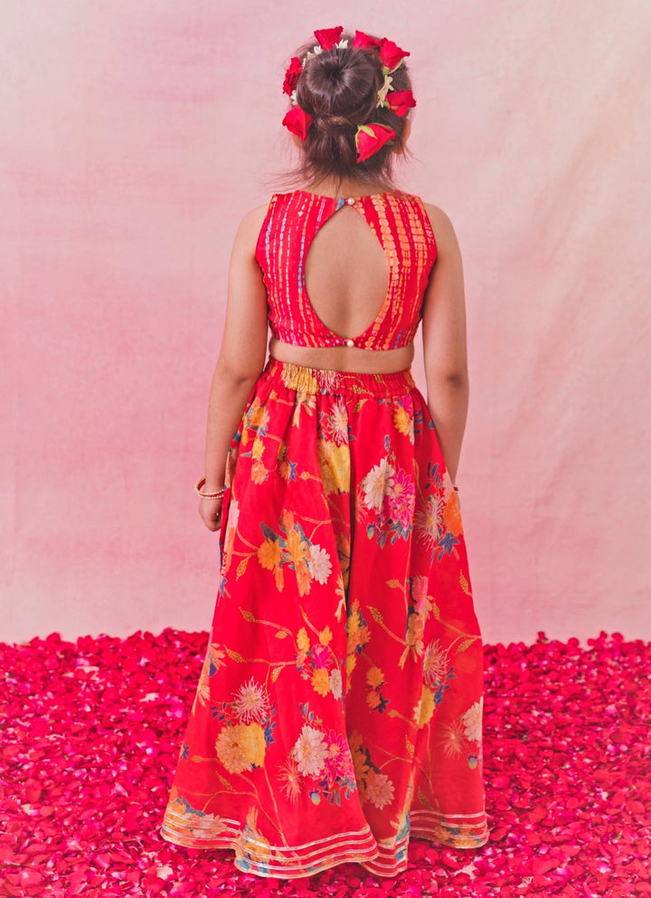 Red Printed Chanderi Lehenga Set Chotibuti - Fabilicious Fashion