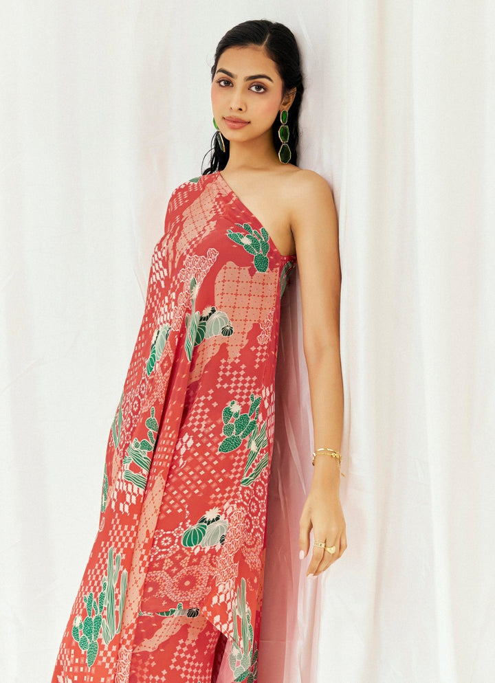 Red Printed Crepe Kaftan Pant Set Redpine - Fabilicious Fashion