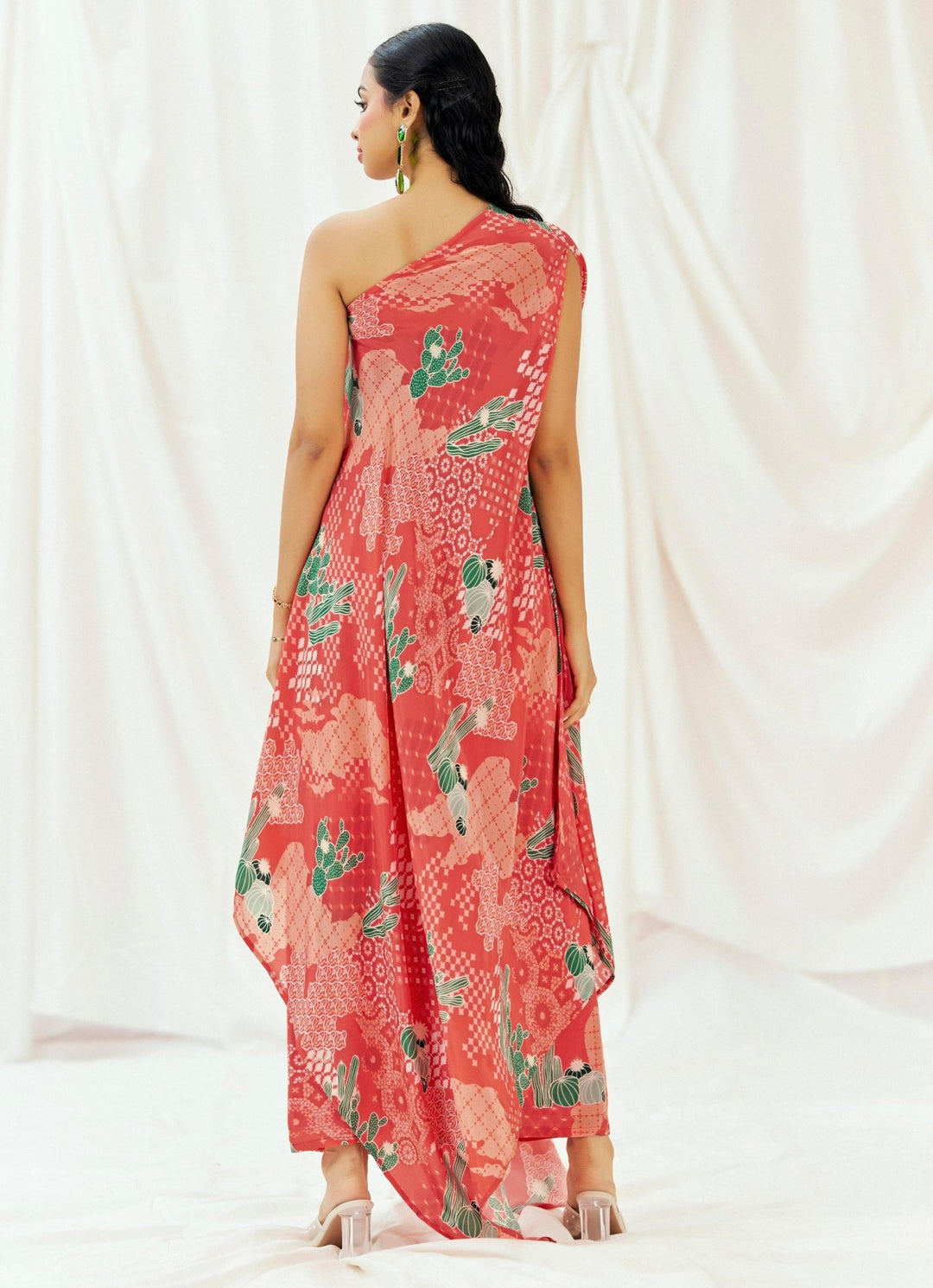 Red Printed Crepe Kaftan Pant Set Redpine - Fabilicious Fashion