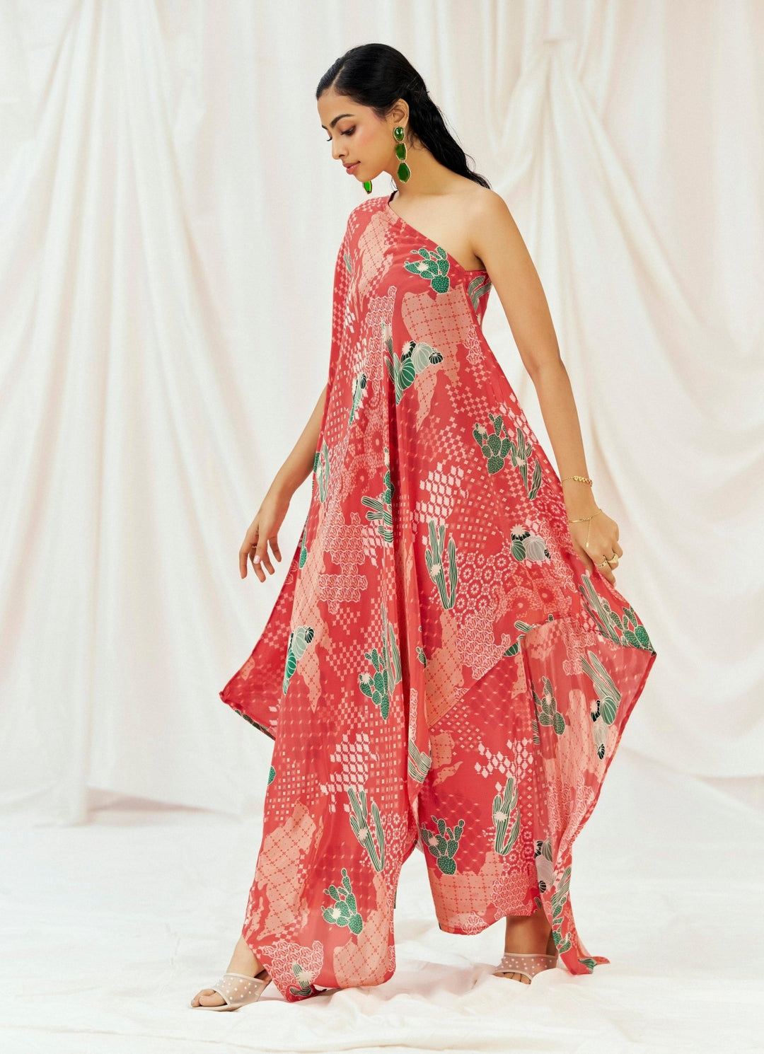 Red Printed Crepe Kaftan Pant Set Redpine - Fabilicious Fashion
