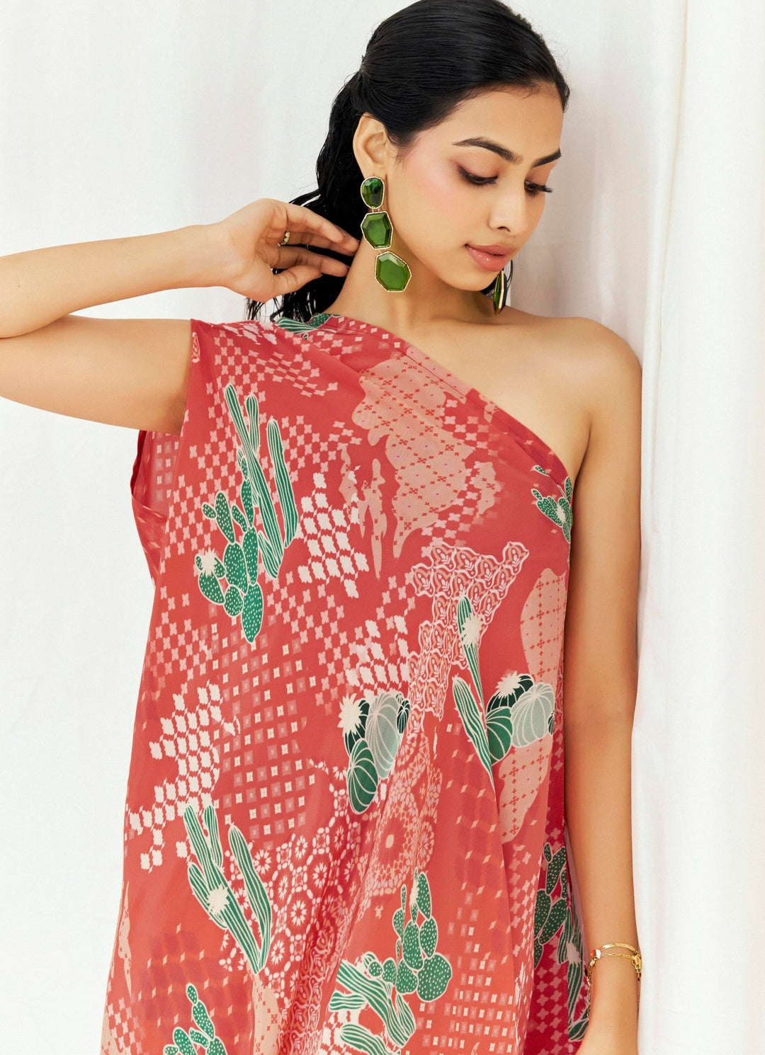 Red Printed Crepe Kaftan Pant Set Redpine - Fabilicious Fashion