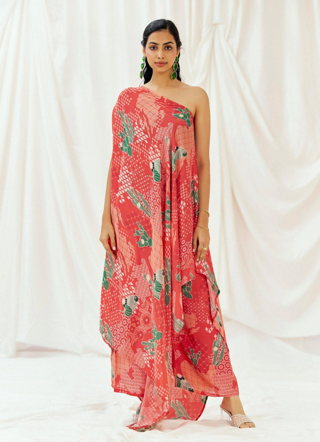 Red Printed Crepe Kaftan Pant Set Redpine - Fabilicious Fashion
