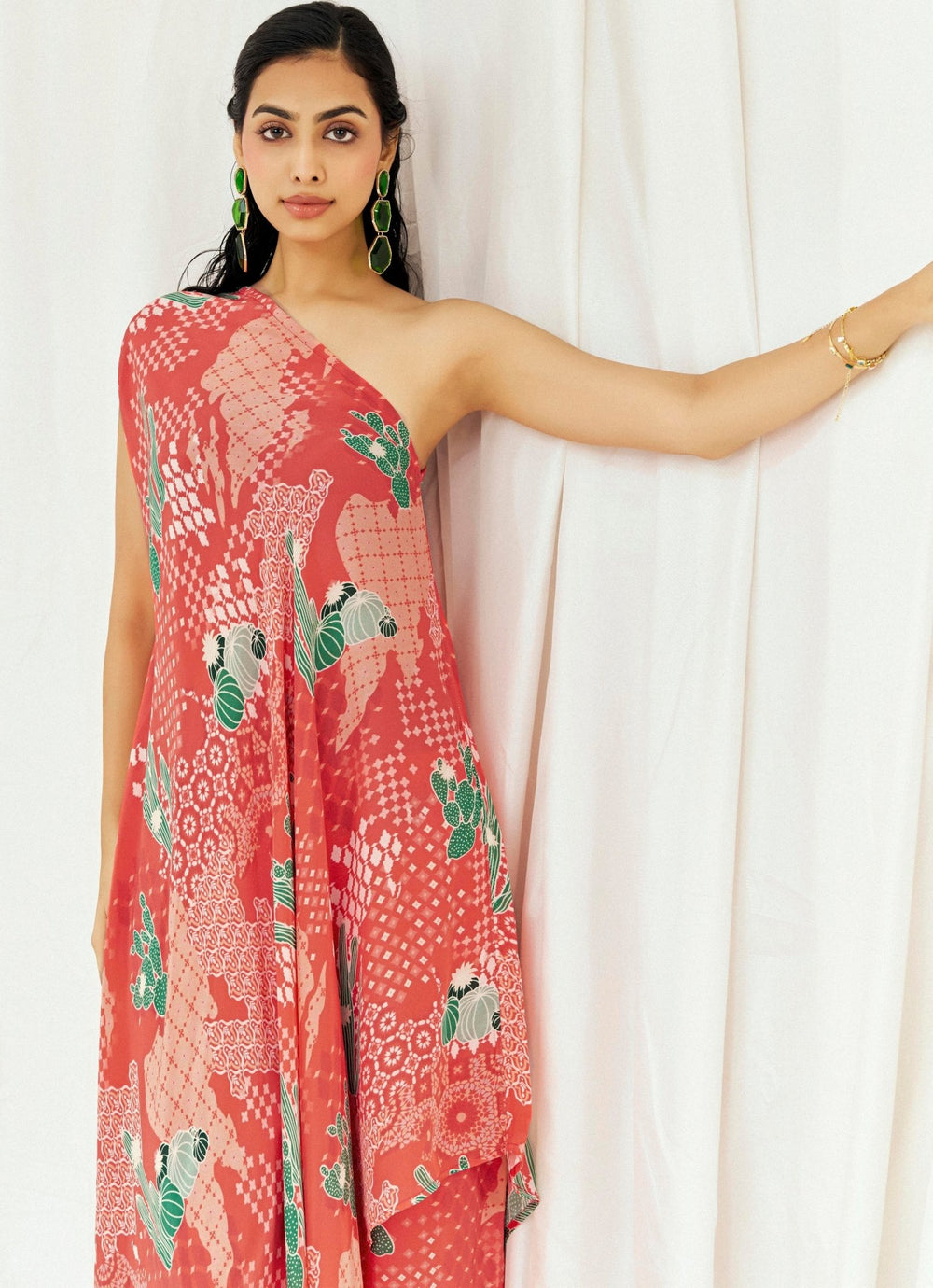 Red Printed Crepe Kaftan Pant Set Redpine - Fabilicious Fashion