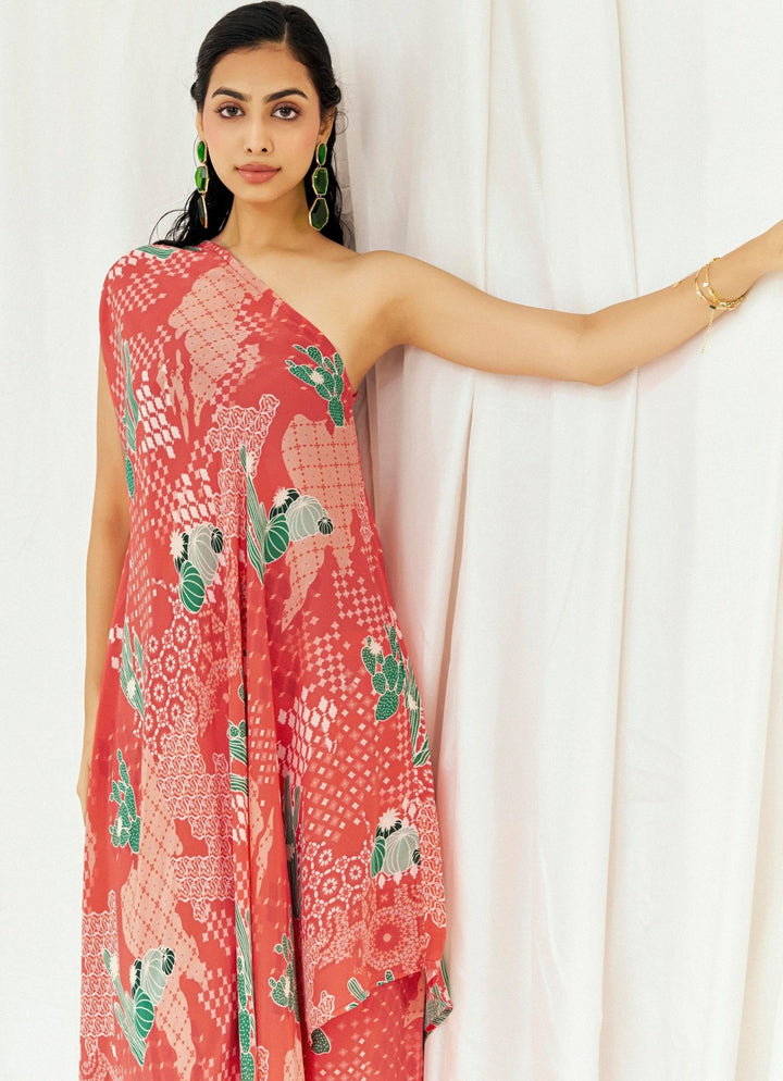 Red Printed Crepe Kaftan Pant Set Redpine - Fabilicious Fashion