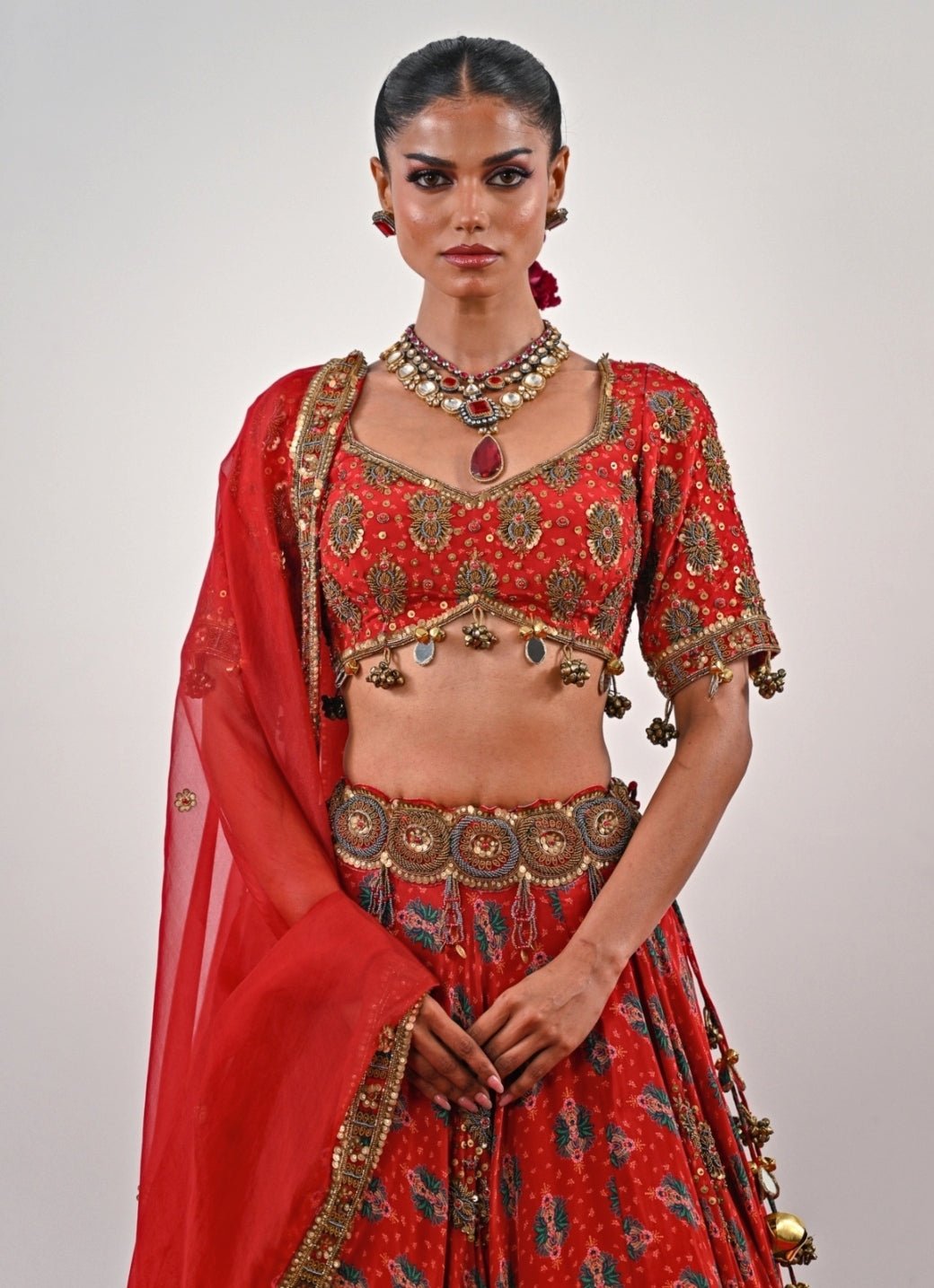 Red Printed Crepe Lehenga Set Juhi Bengani - Fabilicious Fashion
