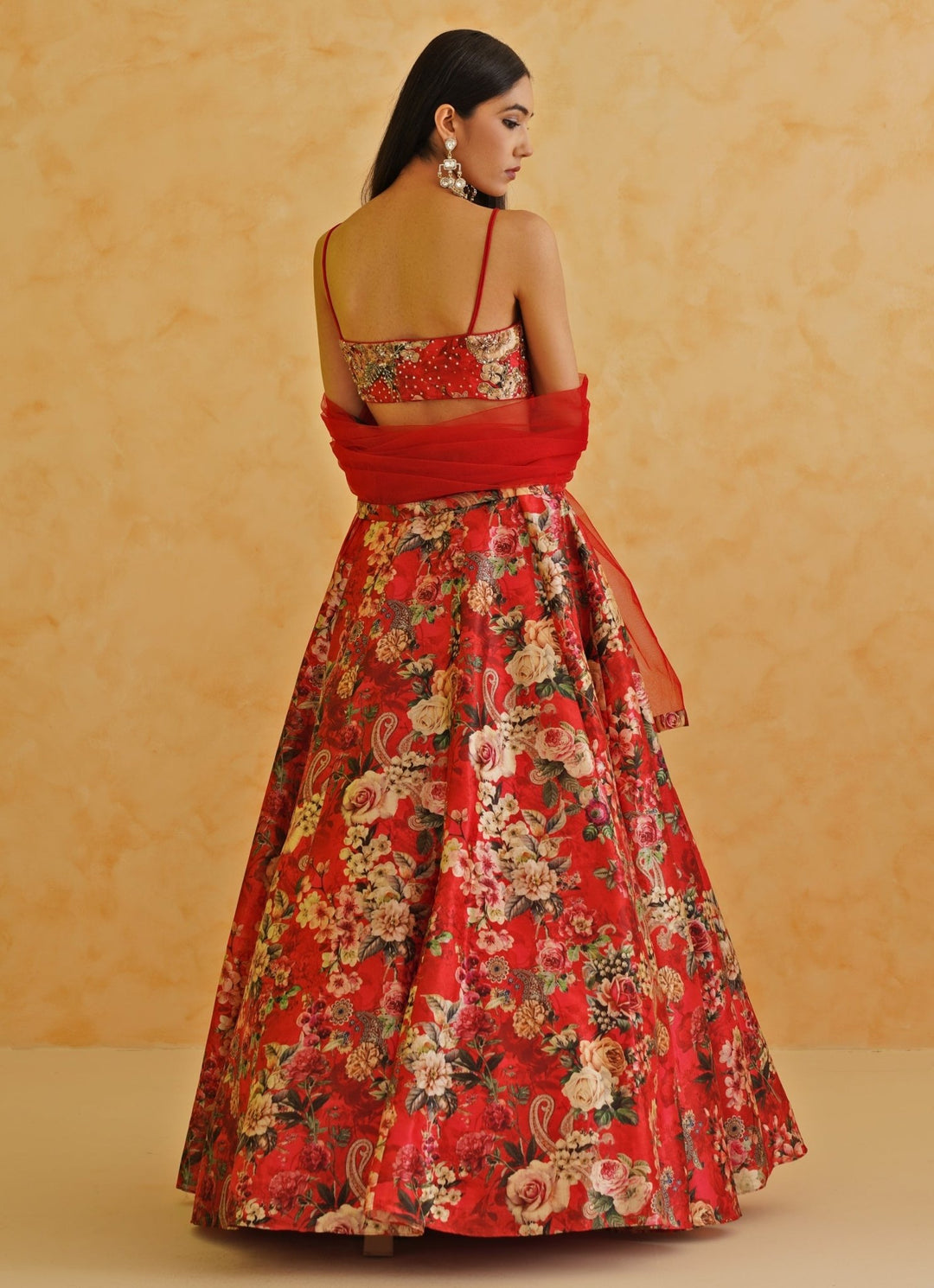 Red Printed Dupion Lehenga Set Deepika Chadha - Fabilicious Fashion