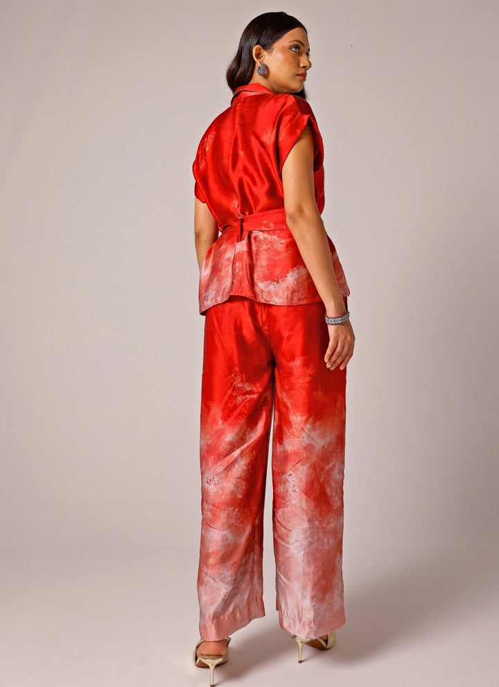 Studio Surbhi Red Printed Linen Satin Co-Ord SetFabilicious Fashion