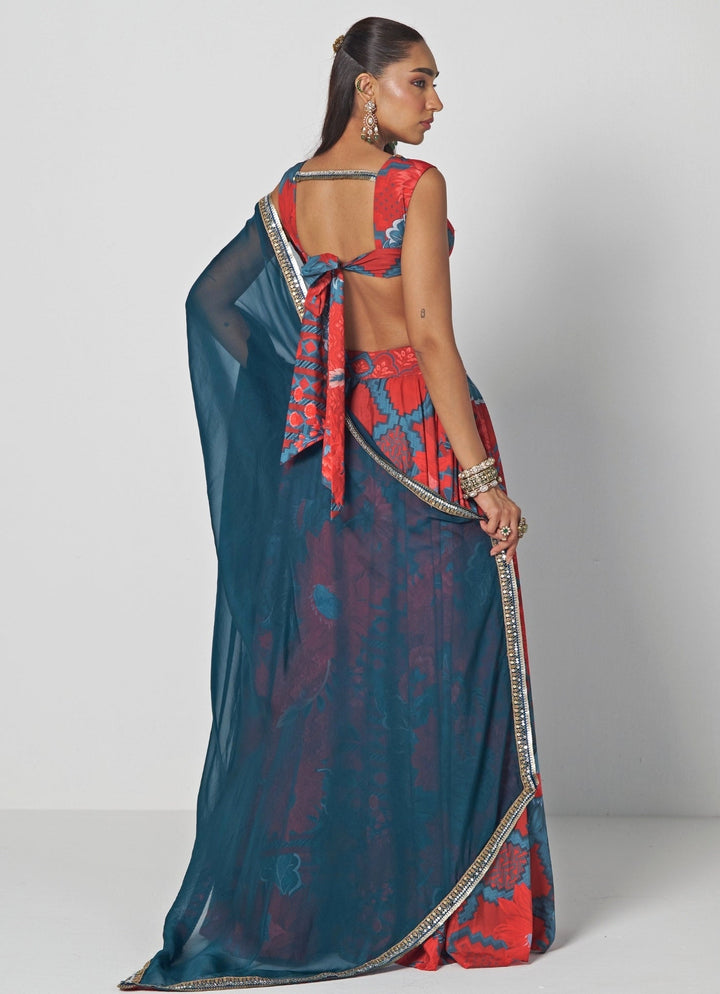 Rishi and Vibhuti Red Printed Organza Boho Lehenga SetFabilicious Fashion
