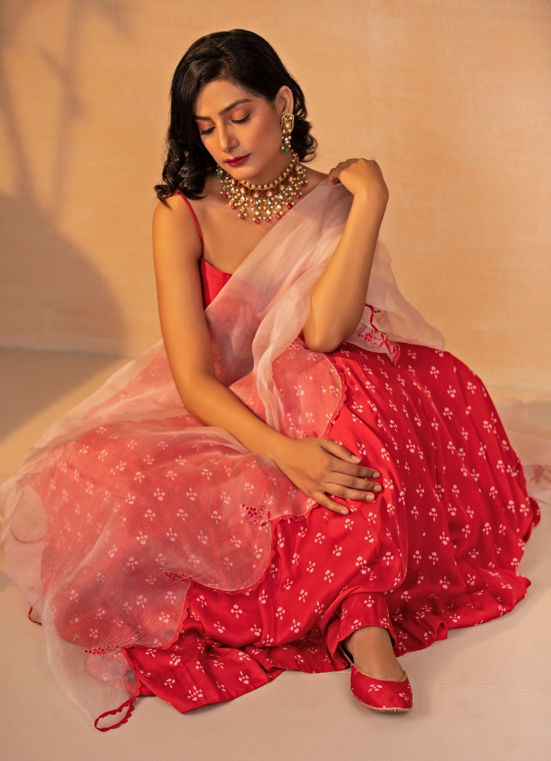Esha Koul Red Printed Satin Lehenga SetFabilicious Fashion