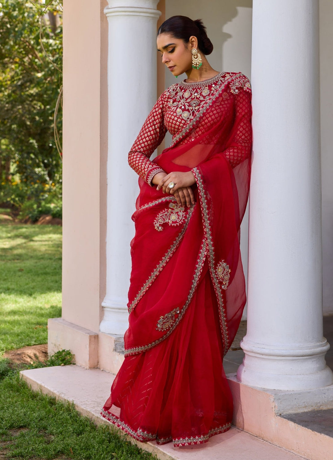Red Pure Organza Saree With Embroidered Blouse Isha Gupta Tayal - Fabilicious Fashion