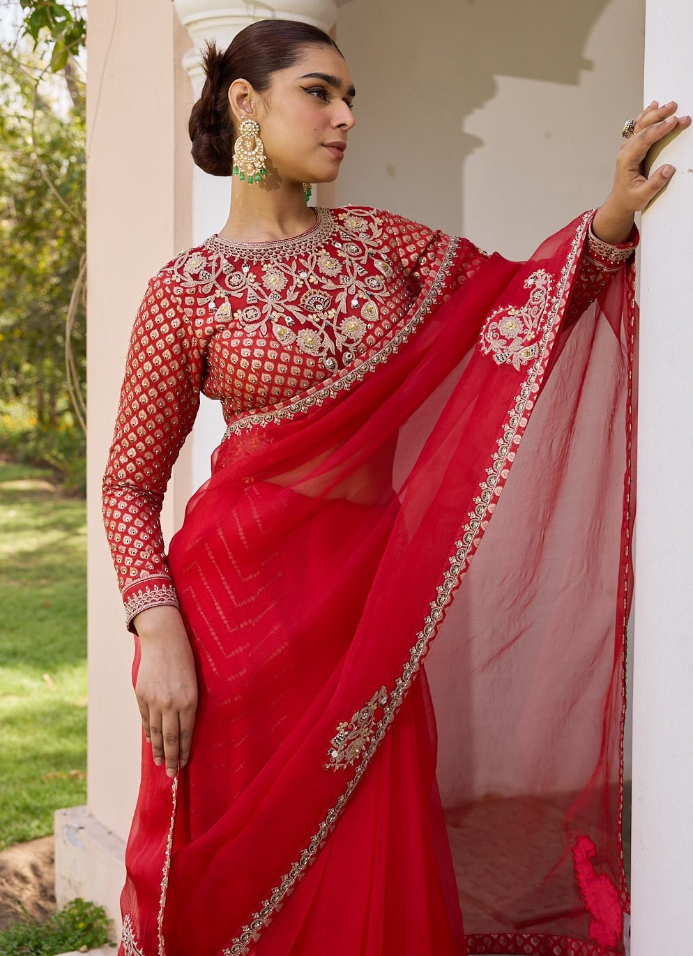 Red Pure Organza Saree With Embroidered Blouse Isha Gupta Tayal - Fabilicious Fashion