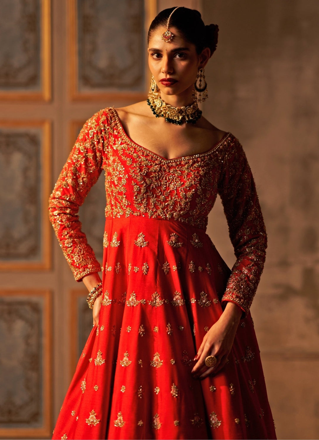 Red Raw Silk Anarkali Set Angad Singh - Fabilicious Fashion