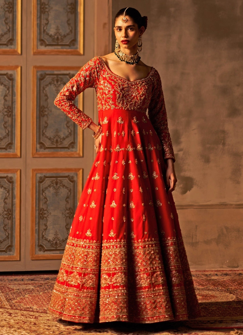 Red Raw Silk Anarkali Set Angad Singh - Fabilicious Fashion