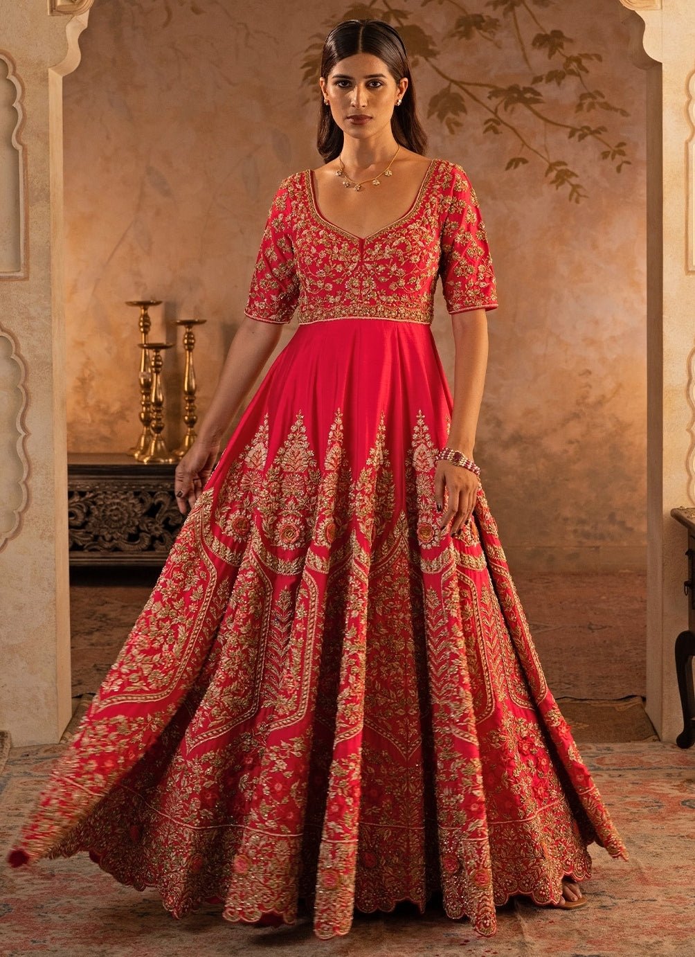 Angad Singh Red Raw Silk Anarkali SetFabilicious Fashion