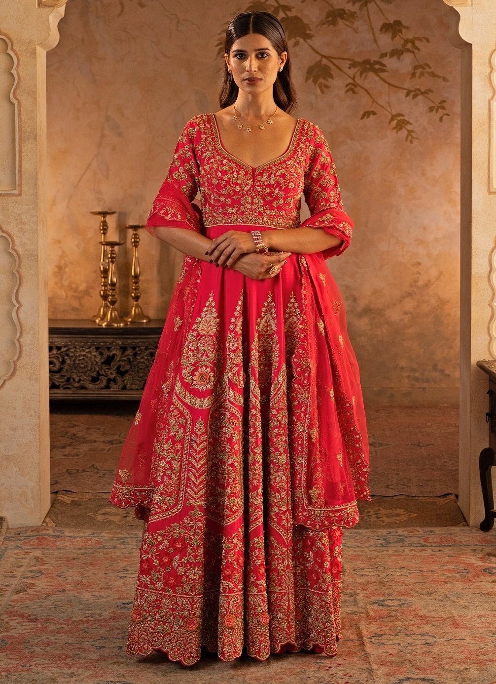 Angad Singh Red Raw Silk Anarkali SetFabilicious Fashion