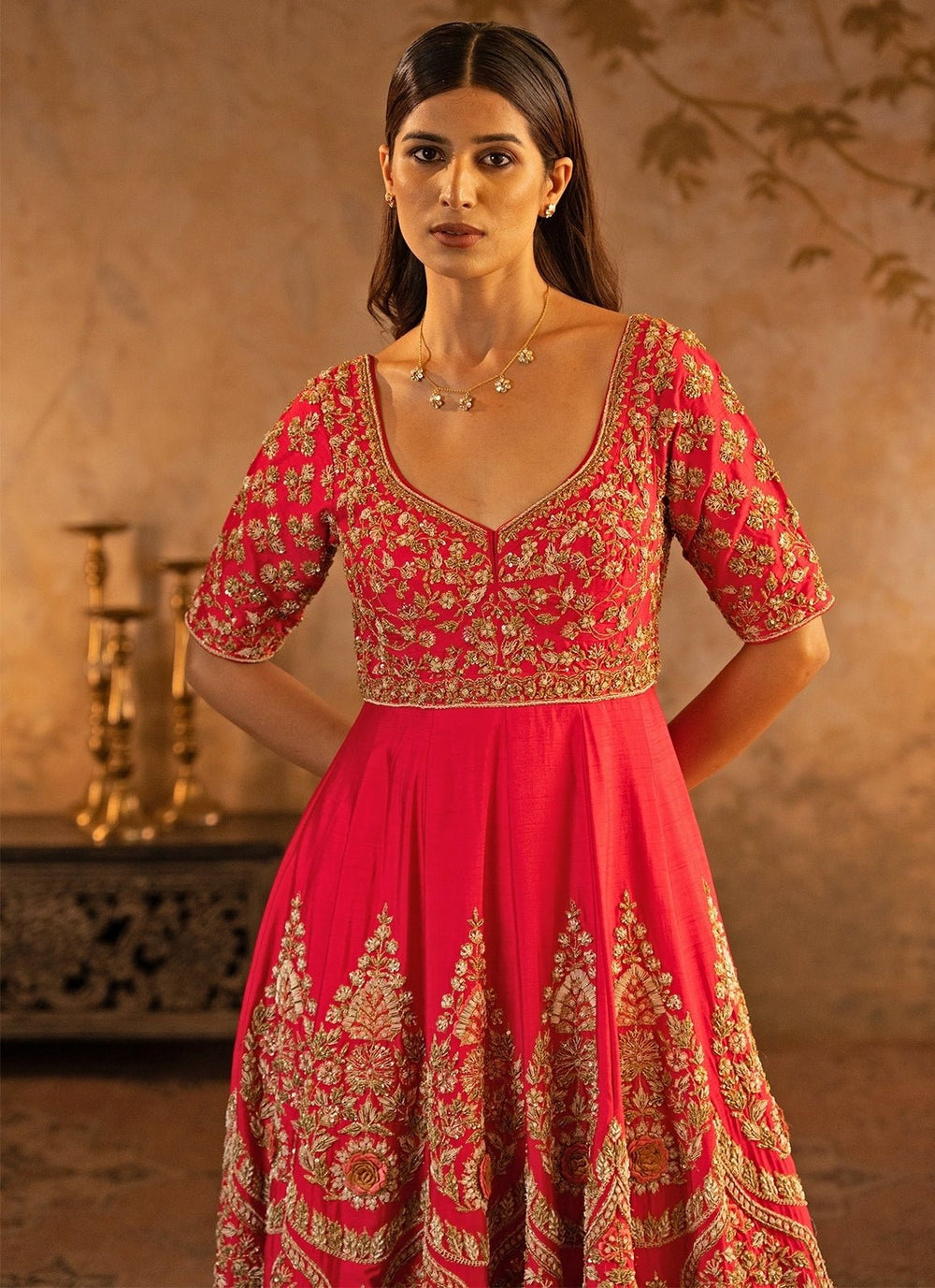 Angad Singh Red Raw Silk Anarkali SetFabilicious Fashion