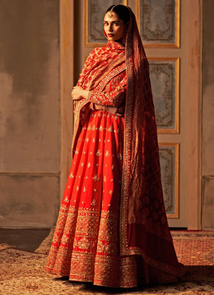 Red Raw Silk Anarkali Set Angad Singh - Fabilicious Fashion