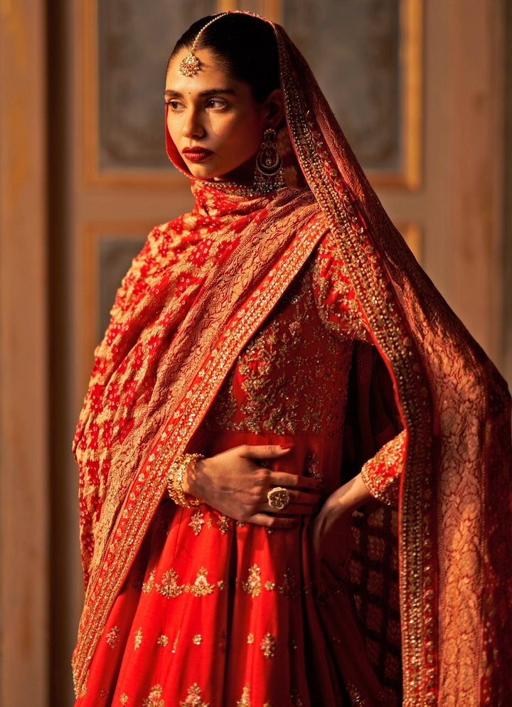 Red Raw Silk Anarkali Set Angad Singh - Fabilicious Fashion
