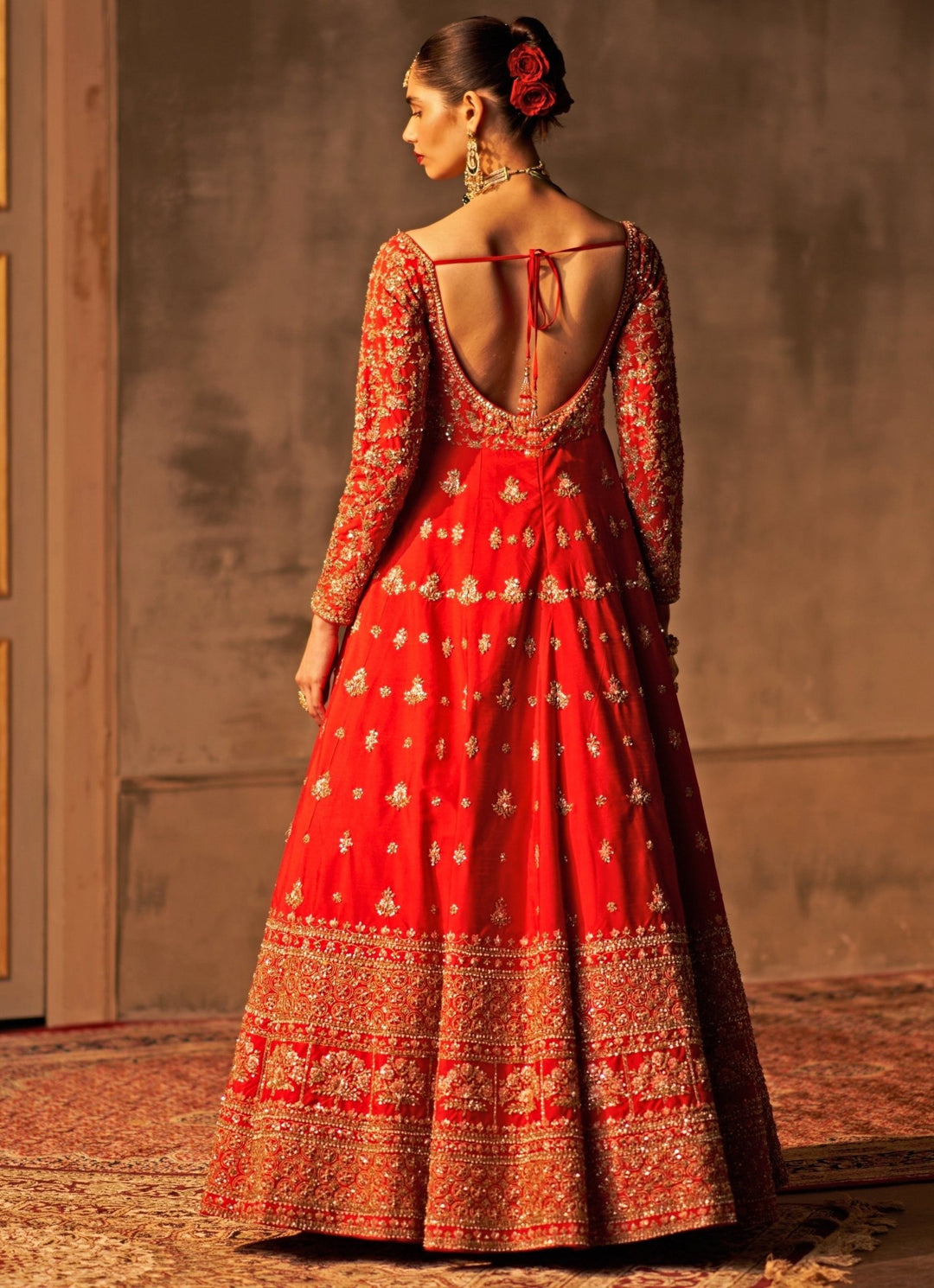 Red Raw Silk Anarkali Set Angad Singh - Fabilicious Fashion