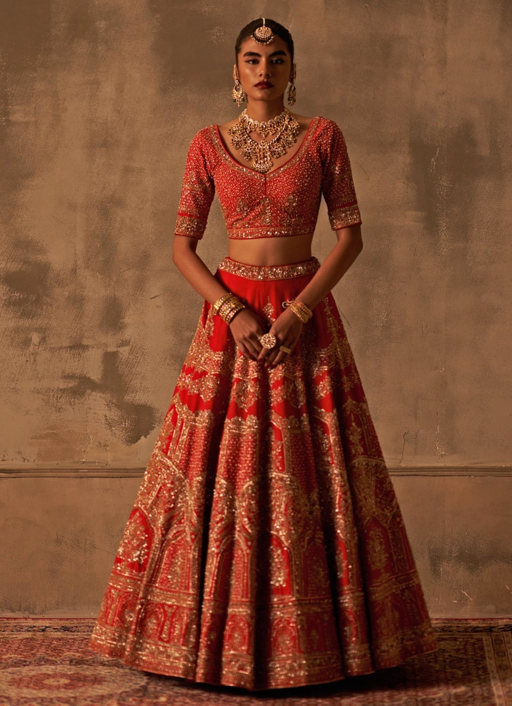 Red Raw Silk Bridal Lehenga Set With Double Dupatta Angad Singh - Fabilicious Fashion