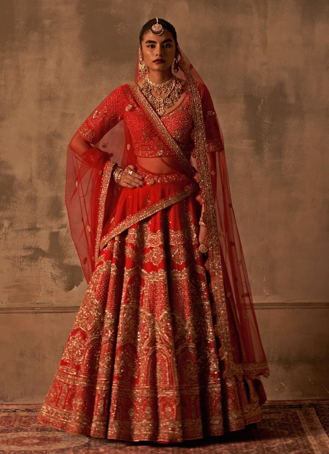 Red Raw Silk Bridal Lehenga Set With Double Dupatta Angad Singh - Fabilicious Fashion