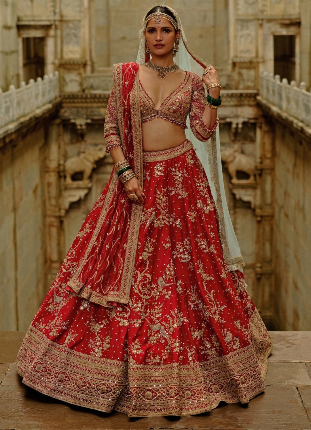 Red Raw Silk Bridal Lehenga Set Nitika Gujral - Fabilicious Fashion